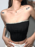 yipinpay Corset Top Diamond Top Women Strapless Crop Top Skinny Backless Tank Top Sexy Outfits Solid Tanks Club Party Y2K Clothes