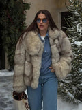 Yipinpay Thick Warm Fur Coat Women Elegant Turndown Collar Long Sleeve Short Coats Female Fashion Pockets Streetwear Outwear
