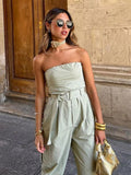 Yipinpay Female Jumpsuit Off Shoulder Cargo Women Jumpsuits Belt Women's Long Elegant Loose Overalls Blackless Summer Woman Jumpsuit