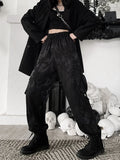 Yipinpay Vintage Harajuku Cargo Pants Women Dark Goth Streetwear Dragon Printed Buckle Patchwork High Waist Loose Casual Trousers