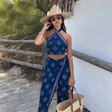 Yipinpay 2023 Print Halter Top Female Off Shoulder Crop Tops For Women Boho Sleeveless Backless Top Beach Summer Sexy Tops Woman