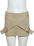 Yipinpay Simenual Punk Grunge Low Waist Metal Buckle Decor Mini Skirts 90S E-girl Streetwear Bottoms Casual Y2K Trim Package Hip Skirt