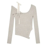 Yipinpay Jumper Slash Neck Knitwear 2024 Spring Casual Long Sleeve Knitted Pullover Female Lace-Up High Street Sexy Strapless Tops