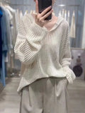 Yipinpay Summer New Short Hooded Hollow Knitwear Women's Thin Long sleeved Loose Top Sunscreen Cover