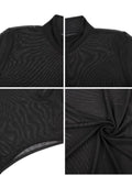 Yipinpay Mo Spring Mesh See Through Zipper Women Bodysuit Long Sleeve O-Neck Body Tops 2023 Black Sexy Clubwear Female Bodysuits