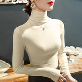 Yipinpay Fashion Autumn Winter Female Turtleneck Fleece Stretch Shirt Women Long Sleeve T-shirt Warm Basic Pullover Bottoming Tops