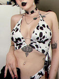 Yipinpay Streetwear Y2k Cow Camis Women Dark Gothic Hollow Out Backless Crop Tank Top Harajuku Vintage Sexy Grunge Emo Alt Outfit