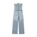 Yipinpay Off Shoulder Denim Jumpsuit Women Corset Jean Woman Jumpsuit Backless Long Jumpsuits Woman 2023 Summer Streetwear Overalls