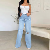 Yipinpay Fall New Women's High Waist Ripped Jeans Fashion Loose Denim Wide Leg Pants Casual Female Trousers S-2XL Drop Shipping