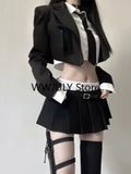 Yipinpay Vintage 3 Piece Set Skirt Woman Black Short Blazers + Casual Shirt + Slim Mini Skirt Party Korean Fashion Suit Female Chic