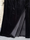 Yipinpay Strap Split Sexy Long Dress Ladies 2024 Strapless Slim Velvet Sheath Backless Bodycon Party Midi Dress