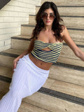 Yipinpay 2024 Off Shoulder Knit Tube Top Sexy Strapless Backless Bustier Tops For Women Stripe Cropped Top Hot Summer Streetwear
