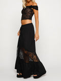 Yipinpay Fashion Womens Two Piece Summer Outfits Off Shoulder Short Sleeve Lace Crop Tops And Long Skirt Set Beachwear S M L