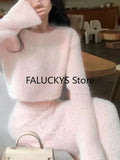 Yipinpay Autumn Sweet Fench Skirt 2 Piece Set Office Lady Casual Slim Skirt + Women Evening Elegant Y2k Sweater Korean Fashion Chic