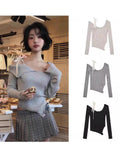 Yipinpay Jumper Slash Neck Knitwear 2024 Spring Casual Long Sleeve Knitted Pullover Female Lace-Up High Street Sexy Strapless Tops