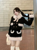 Yipinpay Winter Kawaii Faux Fur Clothing Suit Woman Warm Elegant Coat + Slim Y2k Mini Skirt Outwear Korean Fashion Sets Office Lady