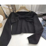 Yipinpay Bow Long Sleeve Sweater Women Slim Fit Simple Knitted Tank Tops Autumn Winter 2023 New Korean Chic Two Piece Set Y2k