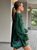 Yipinpay Green Shacket Oversize Shirts Women Dropped Shoulder Street Style Plaid Blouses Double Pockets Casual Loose Top 2023
