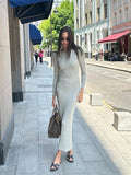 Yipinpay Long Sleeve Slim Knit Maxi Dress For Women High Waist Casual Fashion Elegant Party Dress Skinny Summer Female Dress 2024