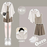 Yipinpay Women's Tracksuit Suit 2024 Summer New Casual Sunscreen Shirt Top Vest Shorts Three Piece Korean Chic Blouse Pants Matching Set