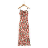 Yipinpay Floral Print Spaghetti Strap Long Dress Sexy Women Sleeveless O Neck Summer Holiday Dresses French Style Robe