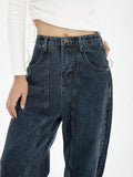 yipinpay Blue Womens Jeans High Waist Vintage Straight Baggy Denim Pants Streetwear American Style Fashion Wide Leg Denim Trouser