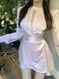 Yipinpay Elegant Dresses Women Long Sleeve Hollow Out Slim Winter Fashion Ruffles Temperament Sexy Dress Ladies Party Chic