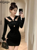 Yipinpay Sexy Dresses Women Fashion Long Sleeve Hollow Out Slim Black Elegant Dress Ladies Party Vintage Temperament Chic Vestido