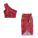 Yipinpay 2023 Print Midi Skirt Women Knot High Waist Slit Summer Skirts Sets Stylish Long Skirts For Women Vintage Boho Beach Skirt