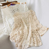 Yipinpay thin shawl with new solid color lace camisole jacket, women's cardigan, hollowed out knit sweater