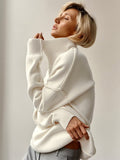 Yipinpay Warm Turtleneck Sweater Women Drop Shoulder Knitted Winter Oversized Pullover Long Sleeve Loose Knitting Tops Female