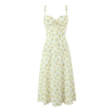 Yipinpay Sexy Elegant Women Lace Patchwork Floral Print Sling Midi Dresses Holiday Summer Lady Party Vestidos Cotton Robe