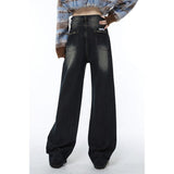 yipinpay Women Blue Jeans Vintage American Fashion Streetwear Style Bottoms Wide Leg Jean Female Baggy Trouser Straight Denim Pants