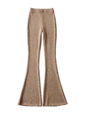Yipinpay Solid Knitted High Waist Flare Pants For Women Ribbed Casual Leggings Female Stretchy Bodycon Trousers Fashion Streetwear