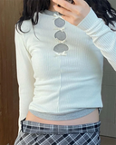 Yipinpay Wear Bow Cut Out Design Slim Long Sleeved T-shirts Y2k Clothes 2023 Shirts for Women Knit Top Grunge Aesthetic Graphic