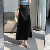 Yipinpay Elegant Satin A-line Skirts for Ladies Spring Summer Slim High Waist Skirt Women Luxury Korean Chic Casual OL Faldas