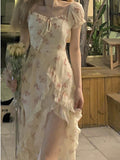 Yipinpay Elegant Short Sleeve Dress Woman Casual 2023 Summer Sexy Party One Piece Dress Korean Fashion Beach Vintage Midi Dress