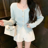 Yipinpay Elegant Knitted Cardigan Women Square Collar Long Sleeve Single Breasted Autumn Winter Outwear Sweater Female Chic