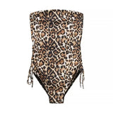 Yipinpay Sexy Women Side Drawstring Strapless Leopard Bodysuit Summer Romper Body Mujer Playsuit Tops