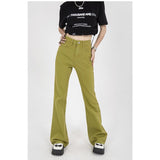yipinpay Womens Jeans High Waist Green Korean Fashion Streetwear Straight Pants Baggy Casual Vintage Ladies Wide Leg Denim Trouser