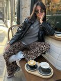 Yipinpay Leopard Print Women Trousers Fashion Stylish Straight Leg Pants 2024 Spring Summer Casual Lady High Street Jeans