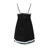 Yipinpay Women Lace Trim Cross Bandage Back Sling Mini Dresses Sexy Sleeveless Female Black Holiday Party Summer Robe