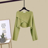 Yipinpay Autumn/Winter New Dress Matching Set Women's Chic Irregular Knit Sweater Sling Skirt Two Piece Korean Elegant Pullover Suit