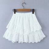 Yipinpay New Women Floral Embroidery White Mini Skirt Lady Vintage Elastic Waist Holiday Summer Skirts