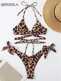 Yipinpay Summer Women Bikini Set Sexy Leopard Split 2 Piece Swimwear Woman Swimsuit with Lace High Waist Thong Bikini Beach Outfits