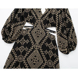 Yipinpay Cut Out Black Long Dress Women Embroidery Backless Dress Woman Puff Sleeve Vintage Gothic Dress 2023 Midi Summer Dresses