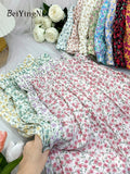 Yipinpay Korean Fashion Midi Skirt Women Vintage Floral Print High Waist Pleated Skirts 2023 Spring Summer Chic A-line Faldas