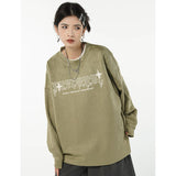 yipinpay Women Green Sweatshirt Round Neck Letter Printing Fashion Hip Hop Leisure Thickening Warm Winter New Long Sleeves Pullover Tops