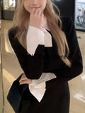 Yipinpay Style Sweet Dresses Women Long Sleeve Autumn Fake Two Piece Patchwork Slim Elegant Dress Chic Office Lady Korean Fahison