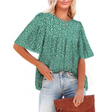 Yipinpay Women's Flower Shirt Top Fashion Summer O-Neck Blouse Short Sleeve Shirts Elegant Casual Loose Tops Blouses For Women Clothing